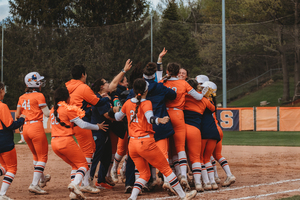 Syracuse celebrated its 7-6 win over Clemson, marking the Orange's first victory over a ranked opponent this year.